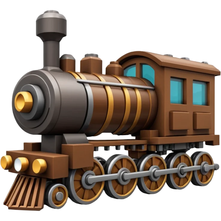 train from the Minecraft Create mod, blocky and mechanical, with visible gears emoji