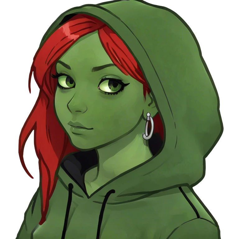 red long haired girl with emo eyeliner emoji