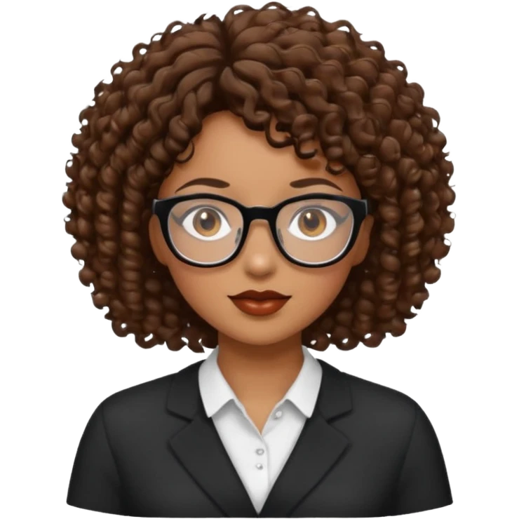 black woman brown eyes brown short curly hair with glasses emoji