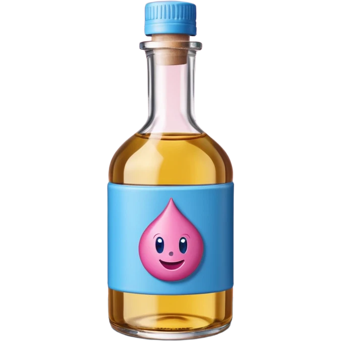 Smiling bottle of oil blue top pink outside with logo that says Diddy oil emoji