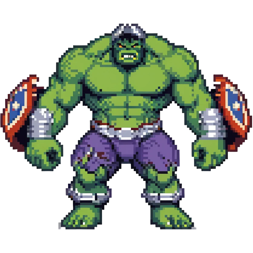Joe Fixit gray Hulk, Gladiator Hulk with helmet, and Banner-Hulk merged form in 8-bit arcade style emoji