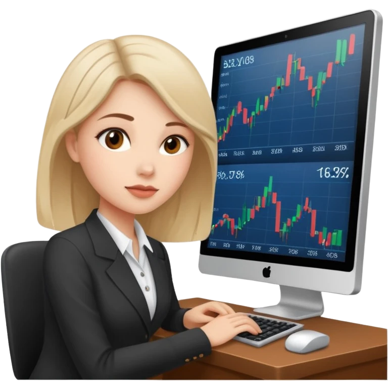 stock market woman on computer emoji