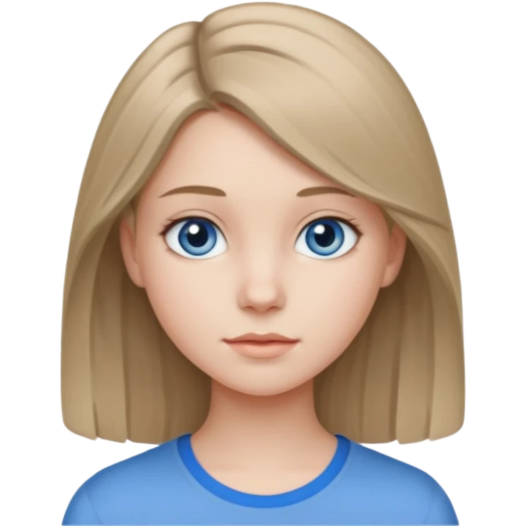 Teen girl with dark blond 1b hair and grey blue eyes and pale skin  emoji