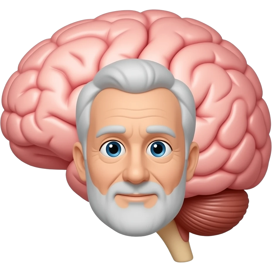 A 65-year-old man and brain emoji