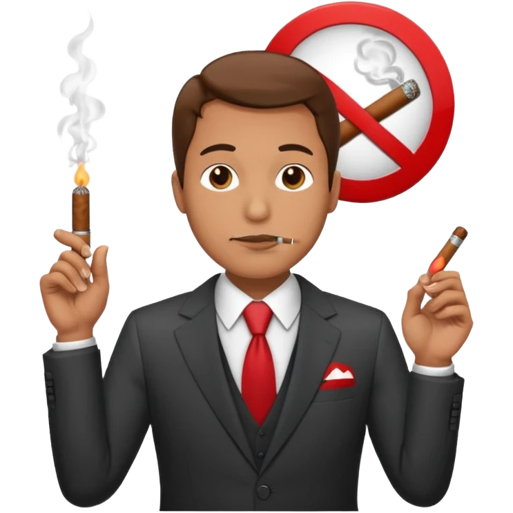 Draw a no smoking sign. Next to it, there is a man in a suit smoking a cigar. emoji