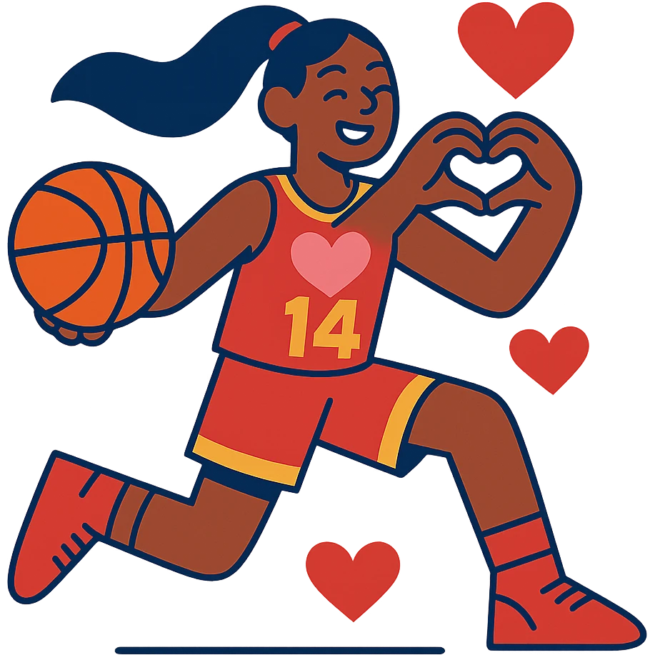 basketball girl player, February theme, play with heart emoji
