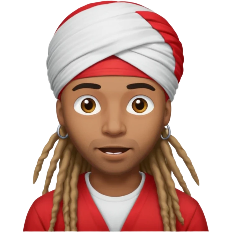 Brownskin man with long dreadlocks 
red t-shirt 
white turban 
in love eyes
his eyes mouth open  emoji