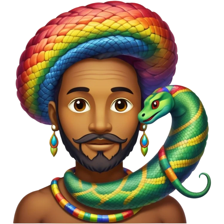 Oxumarê, African deity as rainbow serpent with human face, having a small goatee beard and a beauty mark on the left side below the lip emoji