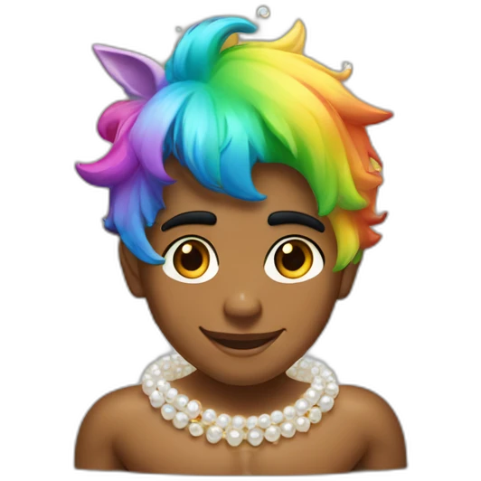 posh-muscle-boy-with-pearl-necklace-and-rainbow-unicorn-hair-in-golden-bathtub emoji
