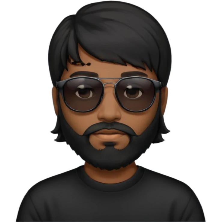 Indian man with  black mullet  and beard and black sunglasses and black jumper emoji
