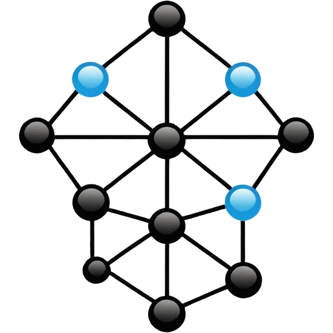 Minimalistic flat vector icon, iOS style, thin black contour on white background. Graph with multiple connected nodes and edges. Clean, no text, no shadows emoji
