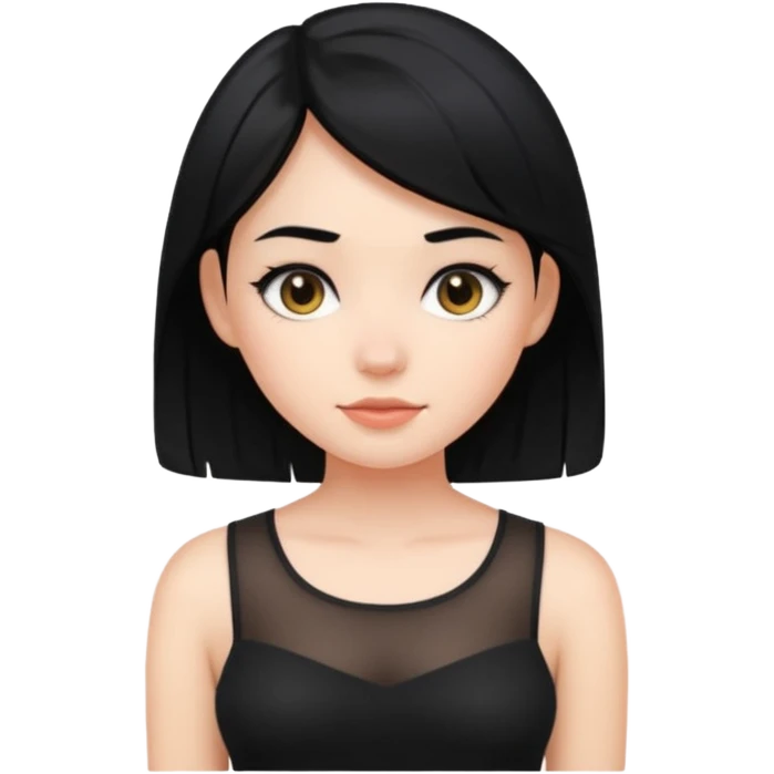 Кошка-девочка, черные волосы, в черном полупрозрачном лифчике emoji