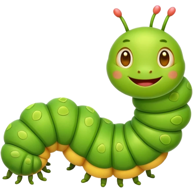 “A cute bright-green cartoon caterpillar emoji, body made of many small segments. Each body segment is shaped like a tiny praying hand emoji pressed together, forming a long caterpillar. Simple flat colors, smooth rounded shapes, friendly expression, minimal details, white background, emoji style.” emoji