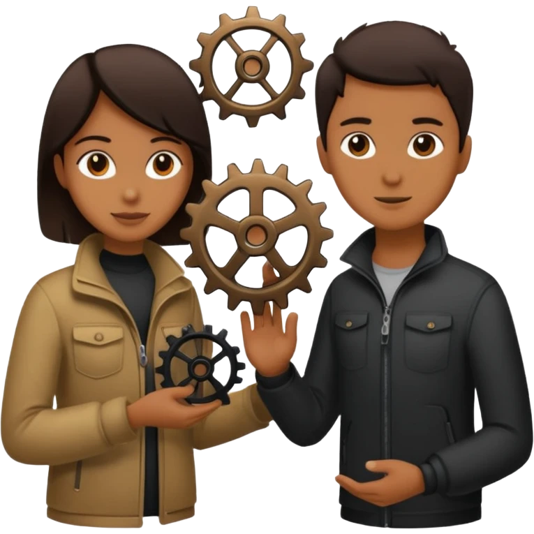 person silhouette handing a gear to another emoji