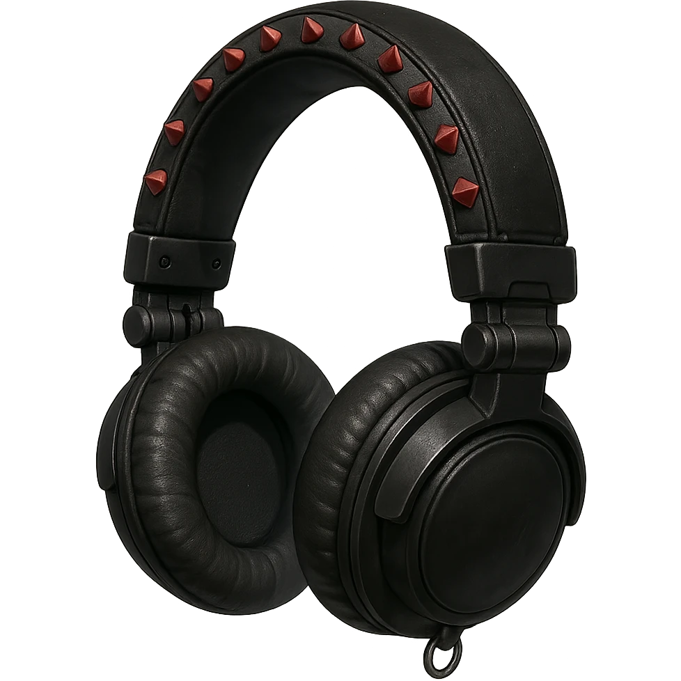 goth headphones, black with red studs, realistic anime style emoji