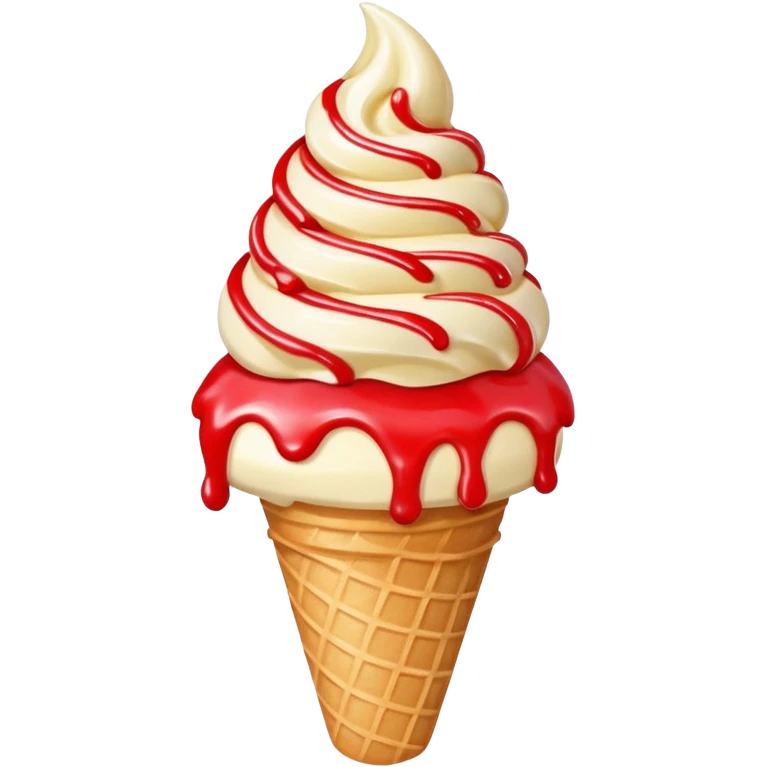 vanilla ice cream cone with strawberry sauces emoji