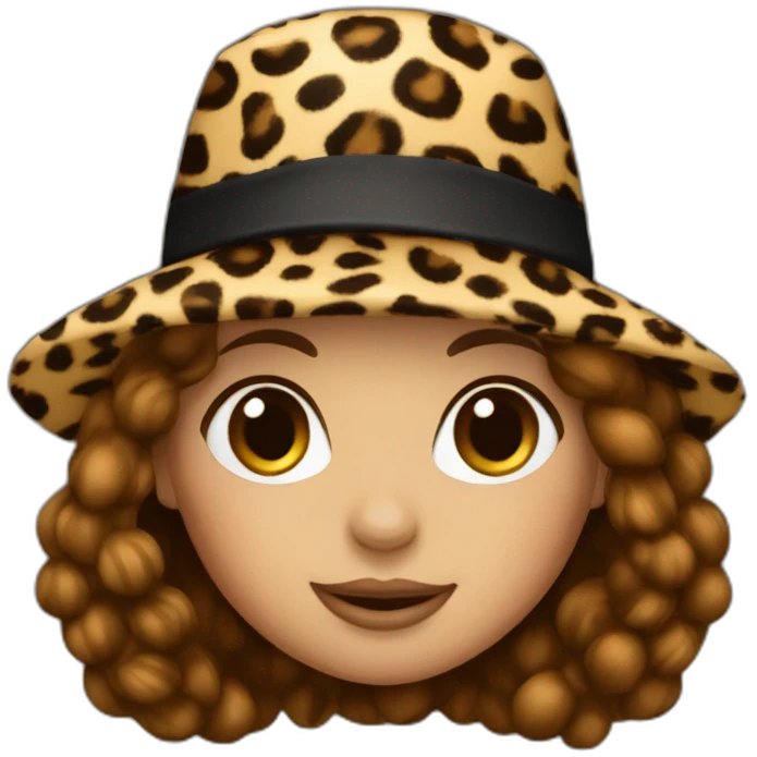 leopard print girl in hat Brown Hair emoji
