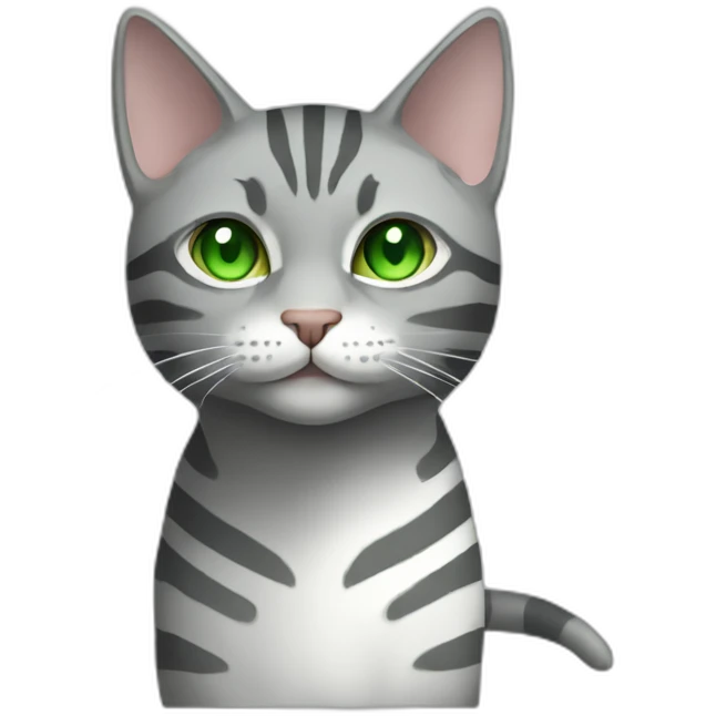 Striped grey cat with Green eyes and white chest emoji