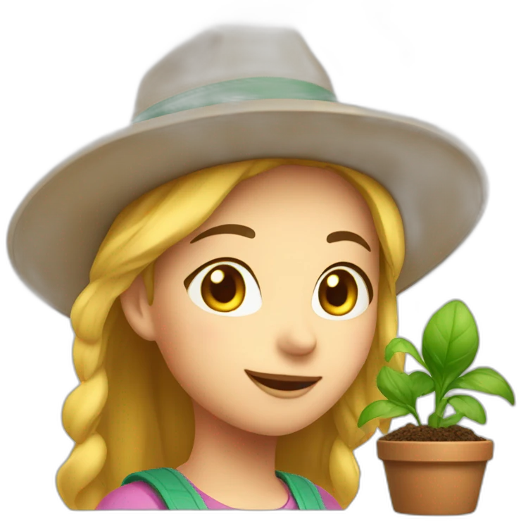girl gardener in a hat with a сфлу emoji