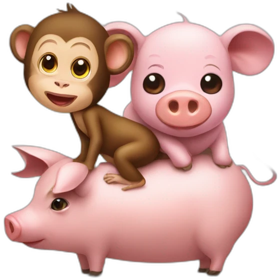 baby monkey riding on a pig backwards emoji