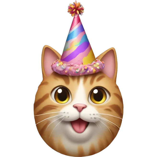 Cat with a party hat and a cake emoji