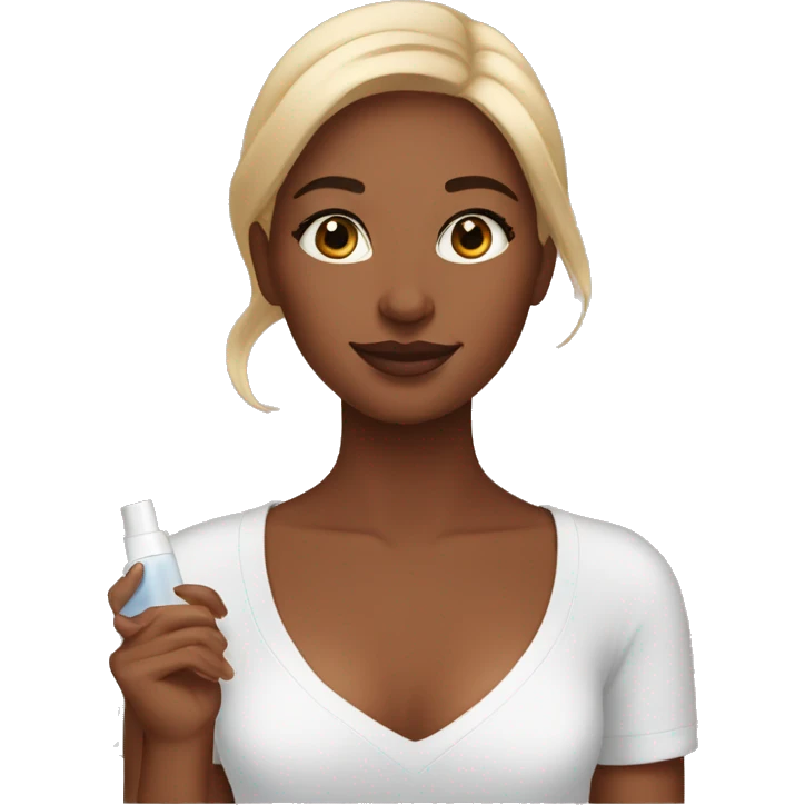 A auburn girl doing her skincare emoji