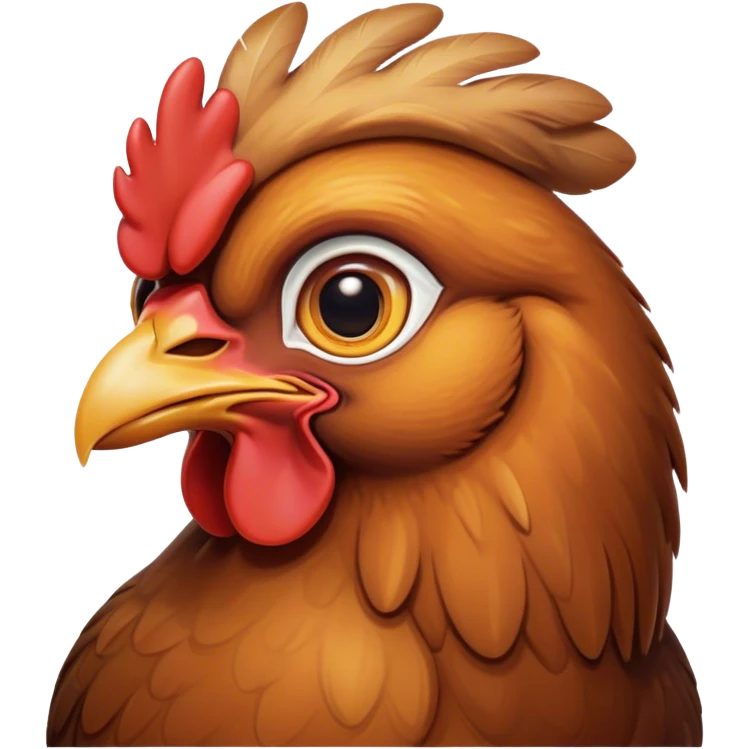 Cinematic Noble Brown Chicken Portrait Emoji, Poised and regal, with a compact, sturdy build and a warm, well-groomed brown plumage, deep-set soulful beady eyes, Simplified yet sharp and sophisticated features, highly detailed, glowing with a soft, dignified glow, high shine, intelligent and earthy, stylized with an air of rustic elegance, focused and attentive, soft glowing outline, capturing the essence of a watchful and confident fowl, so majestic it feels as though it could strut out of the screen with effortless authority! emoji