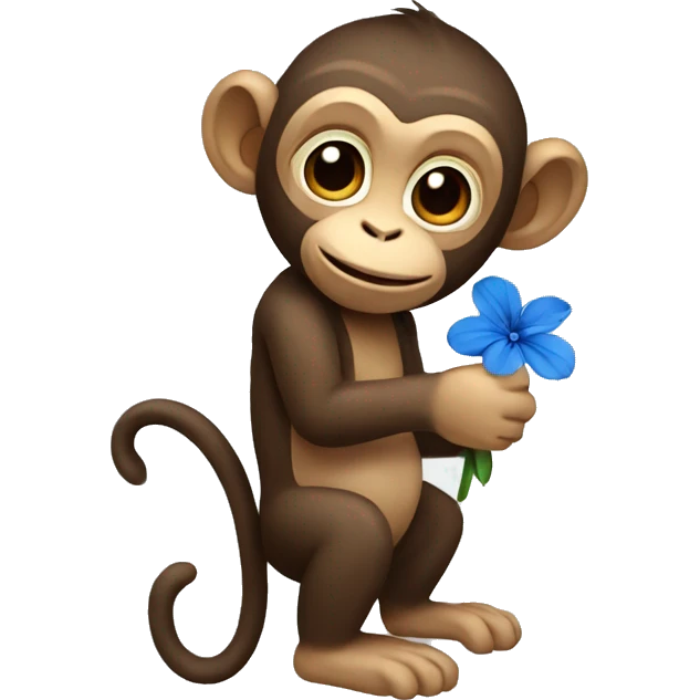 Monkey with a blue flower in its hand. emoji