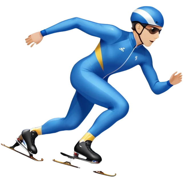 An icon showing a speed skater gliding on a professional oval ice track, captured in mid-motion with aerodynamic posture and sleek skates. The background features snowy mountains, flags, and a clear blue sky. Transparent background reflects the speed and elegance of the sport. emoji