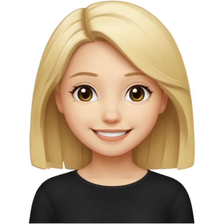 a new character a girl with shoulder length blonde hair wearing black clothes and wearing a cheeky smile emoji