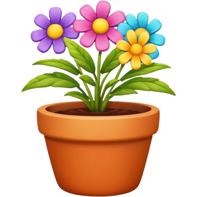 flower pot object icon, small decorative plant pot with blooming flower, ceramic texture, vibrant colors, cute garden vibe, 3D cartoon style, mobile game icon style, centered, clean background, no text, no watermark
 emoji