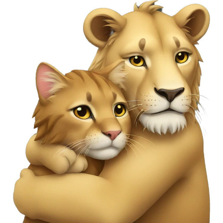 Lion hugs cat emoji
