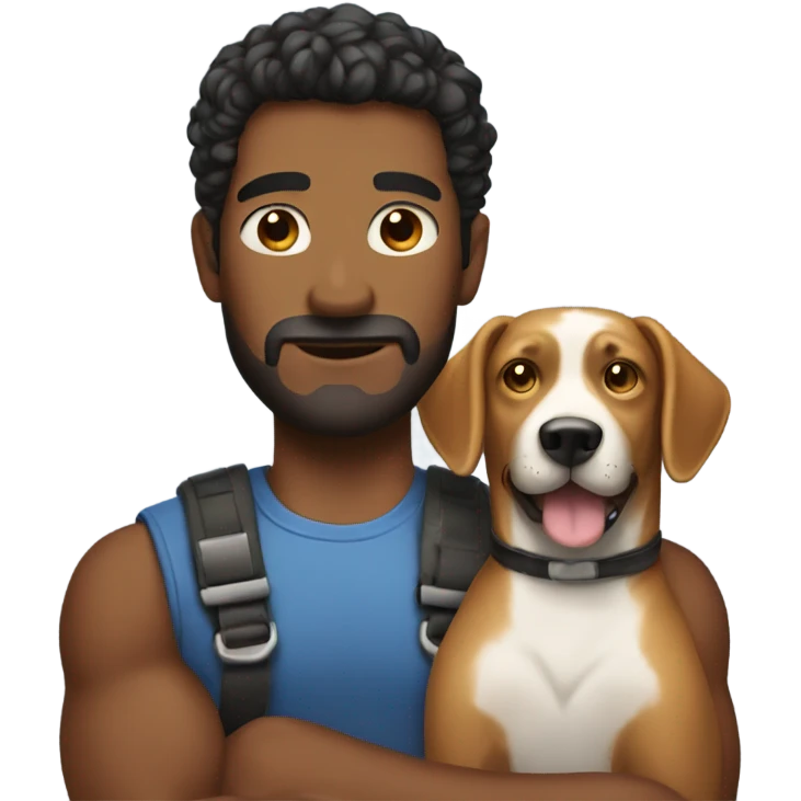 A man with big arms and a beautiful dog emoji