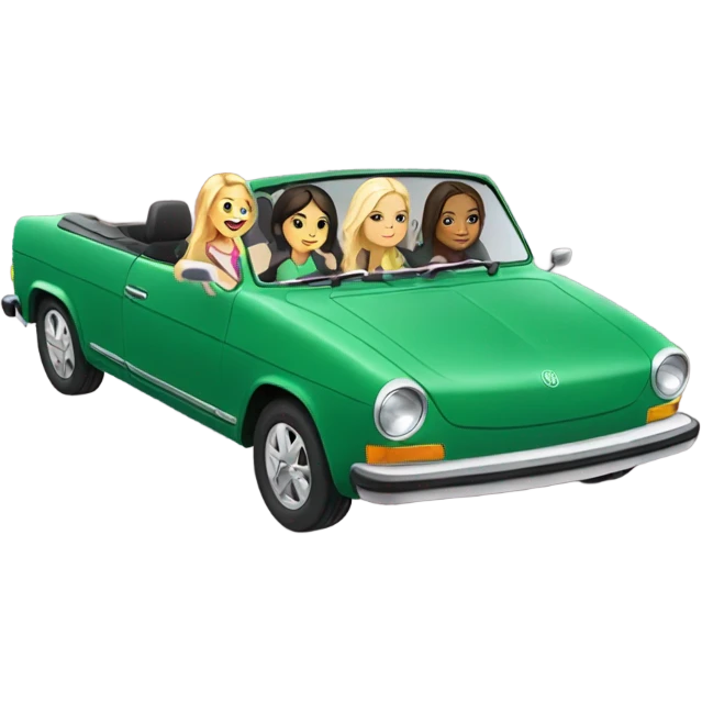 2 blonde and 2 brunette girls in a green convertible vw  emoji