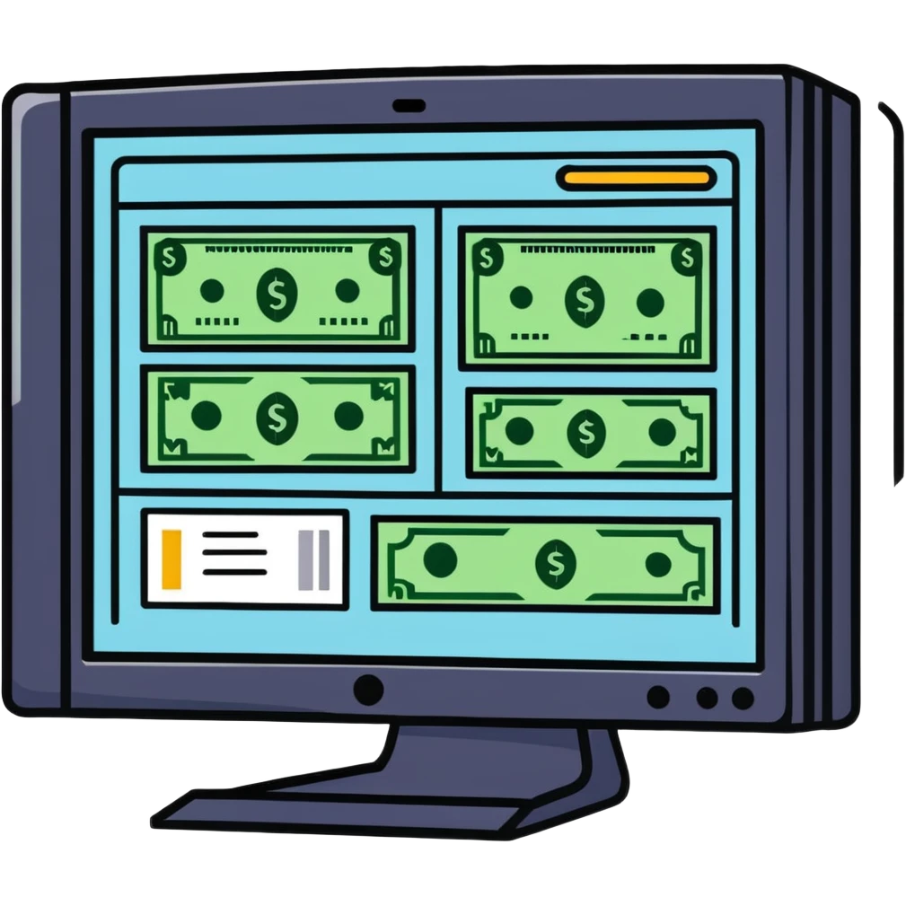 computer screen with price comparison dashboard showing multiple currencies € $ £ ¥ emoji