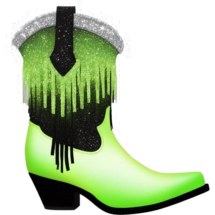 Realistic pastel lime green to black ombre pair of fashion cowgirl boots with sparkly shiny glitter fringe on them. emoji