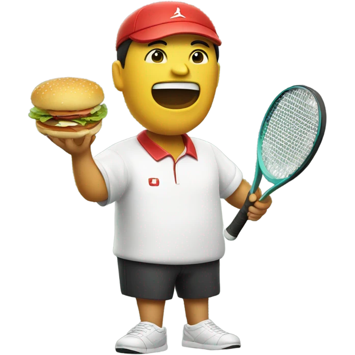 Mao playing tennis eating hamburger emoji