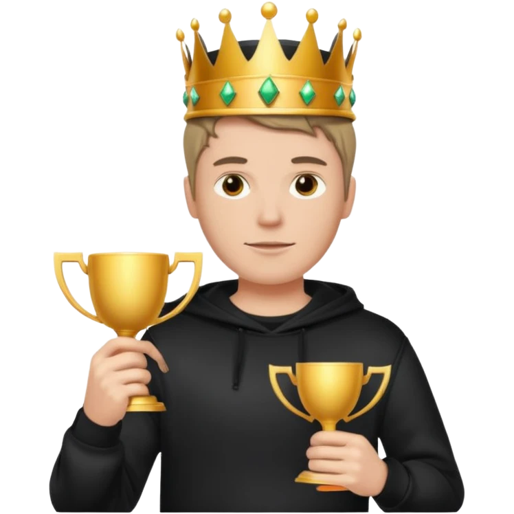 MVP + Tournament +Gaming + Black sweatshirt + White guy with crown + Tournament Cup   emoji