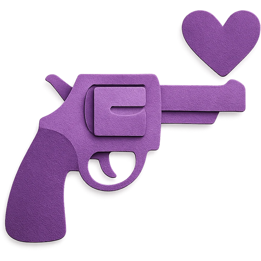 purple heart pistol, paper craft style, layered paper textures, handmade look emoji