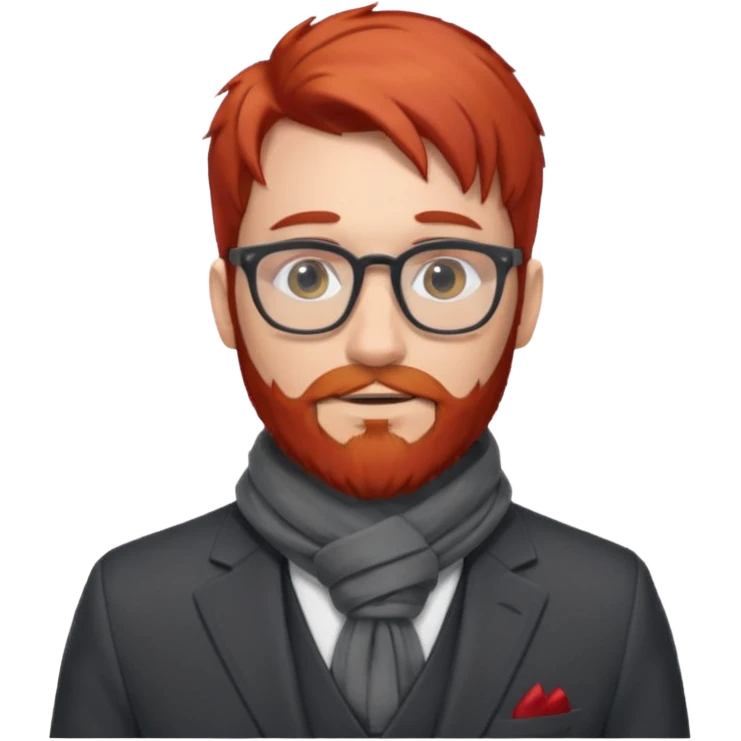 gray scarf, male,  beard, red hair, with suit, glasses emoji