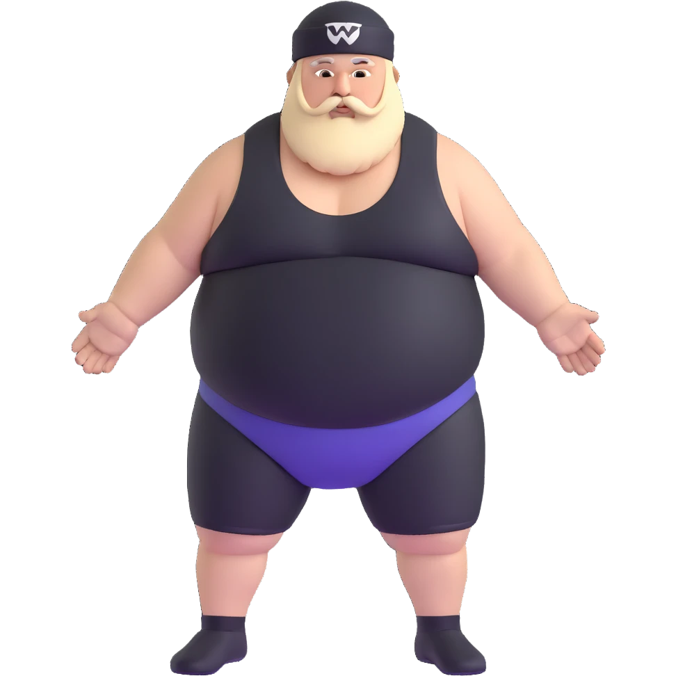 White skin fat guy with black durag, beard and mustache in wrestling singlet emoji
