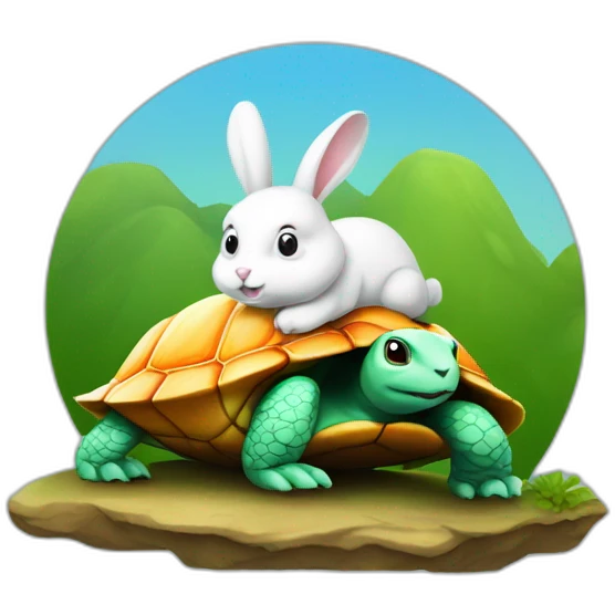 Un lapin sur une tortue emoji