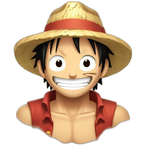 Luffy with his straw hat and his scar at the bottom of the right eye smiling with closed eyes emoji