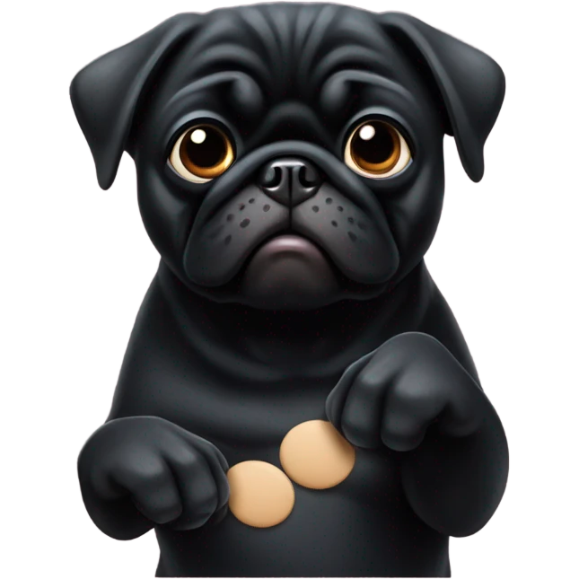 Black pug giving the thumbs down sign with paw emoji