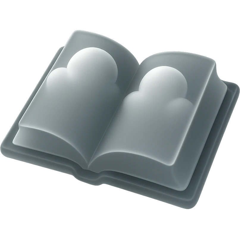 открытая книга с объемными облачными страницами, стиль matte glass emoji
