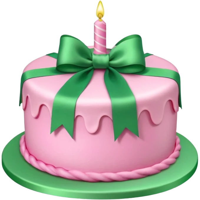 Pink Birthday cake with green ribbon in 3D emoji