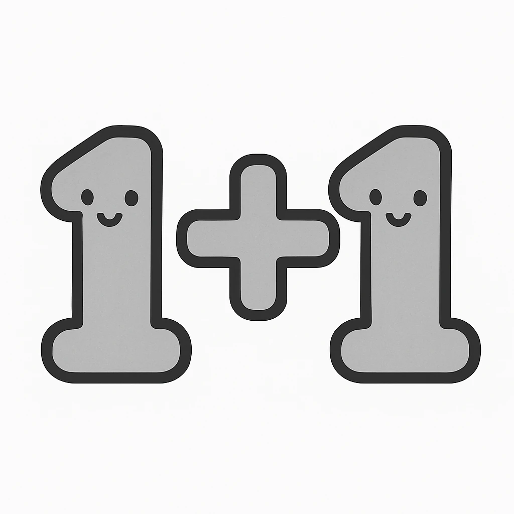 icon of 1+1, minimalistic, flat design emoji
