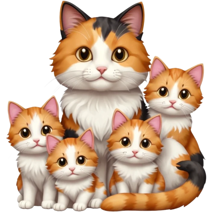 a mom cat with her 5 baby kittens emoji