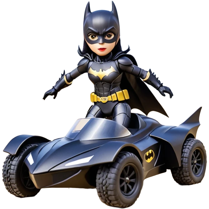 I:16 scale racing sexy fitted Batgirl’s buxom attractively armored midnight-colored tight outfit tv series style dark knight stealthy accurate sporty safe plush deluxe off-road pursuit drifting F1 town car (black hair, shoulders back against seat) rally vehicle  emoji
