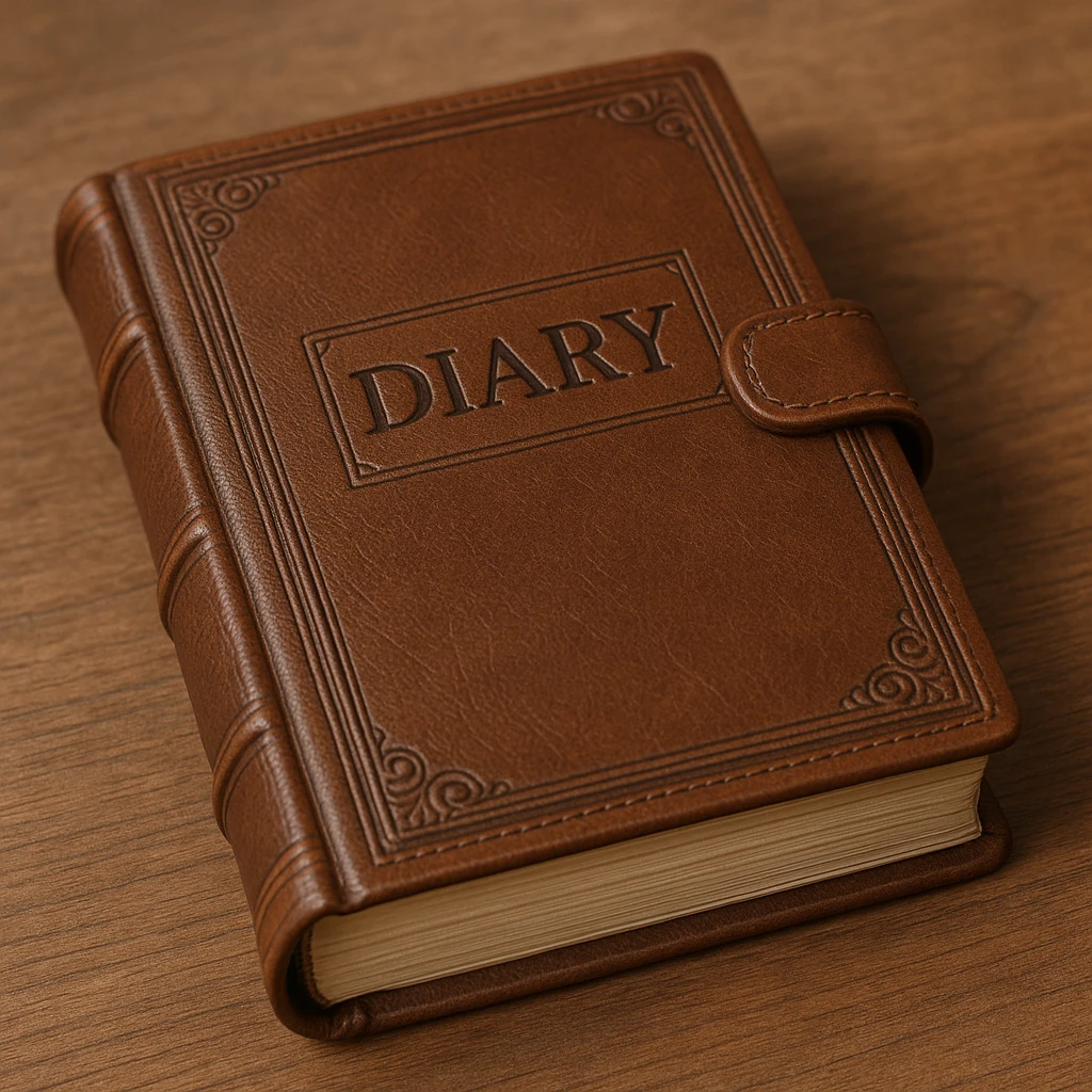 a diary, realistic leather-bound book, detailed emoji